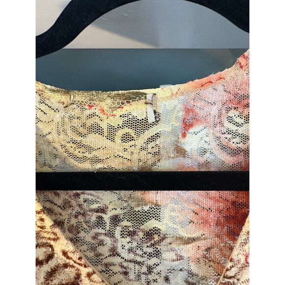 Y2K Floral & Cheetah Print Lace Top Asymmetric Hem  3/4 Sleeve Vintage - Picture 5 of 8